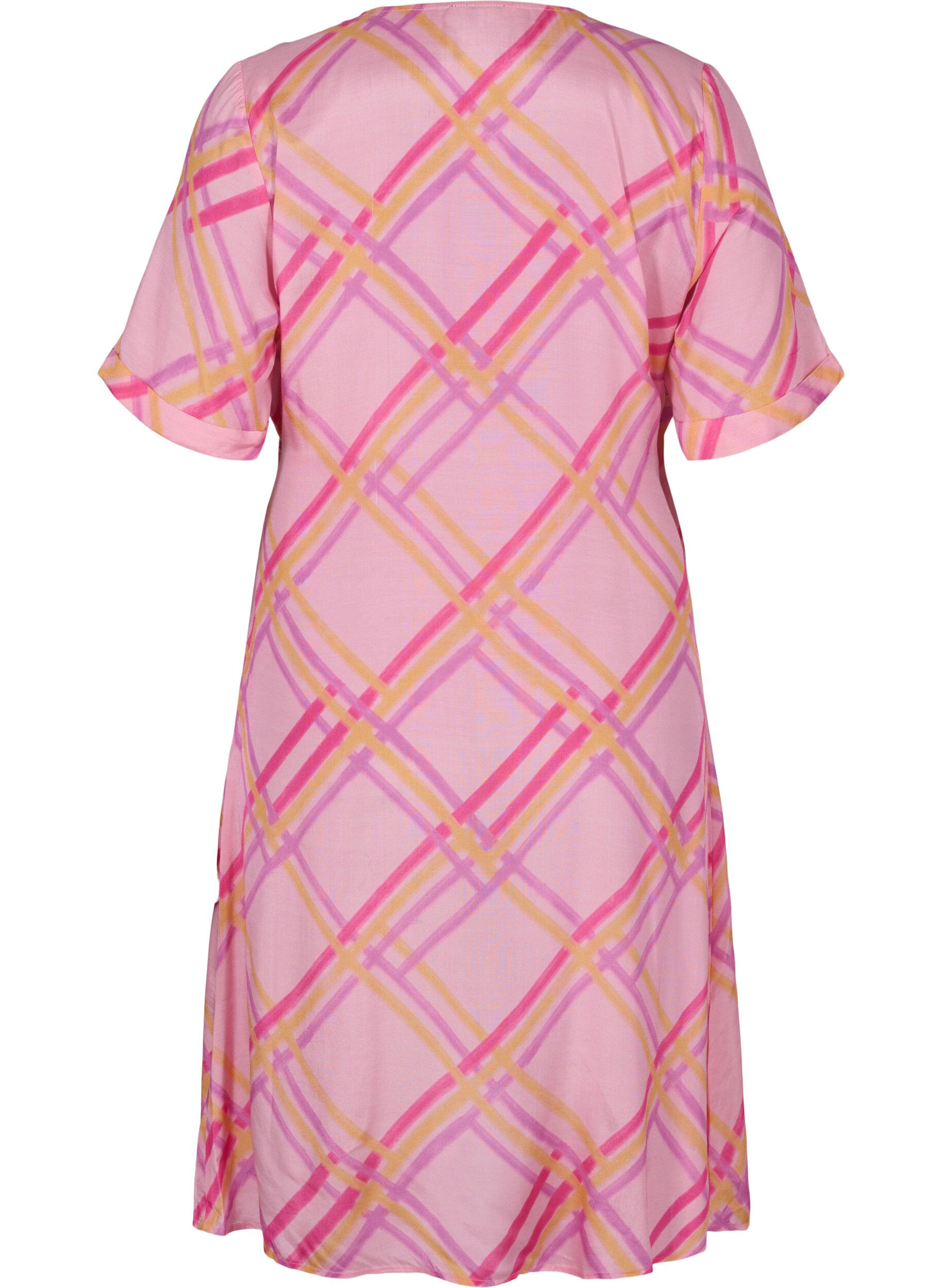 Zizzi Kariertes Kleid aus Viskose mit Wickeleffekt, Pink Check, Packshot image number 1