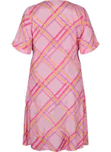 Kariertes Kleid aus Viskose mit Wickeleffekt, Pink Check, Packshot image number 1