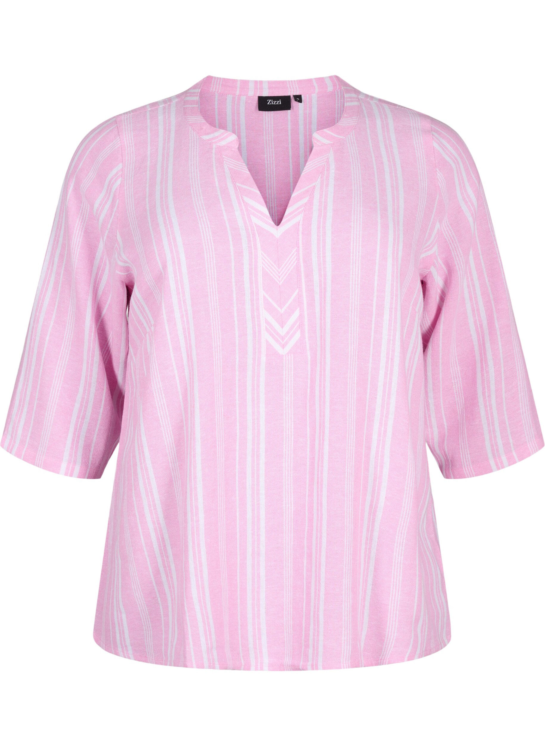 Zizzi Gestreifte Bluse aus einer Leinen-Viskose-Mischung, Pink, Packshot image number 0