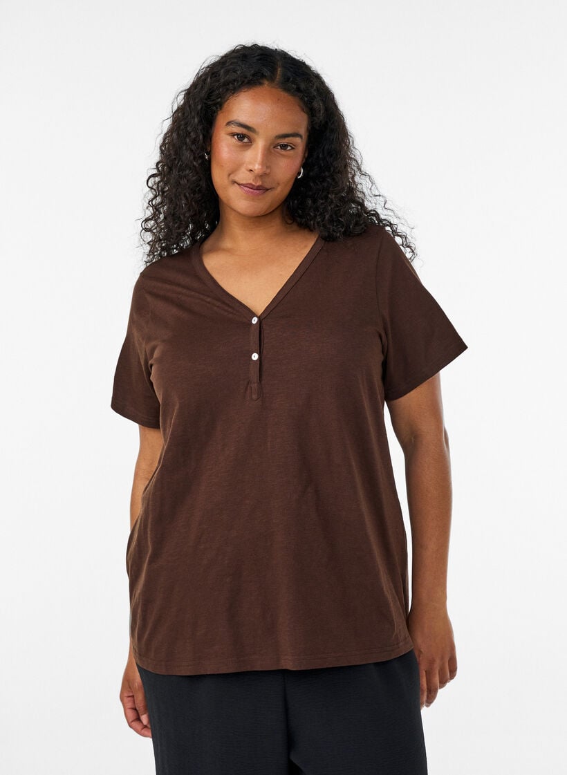 T-Shirt mit Knopfleiste, Braun, Model image number 0