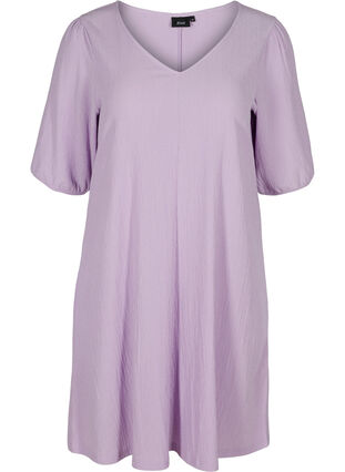 Kleid mit Puffärmeln und V-Ausschnitt, Purple Rose, Packshot image number 0