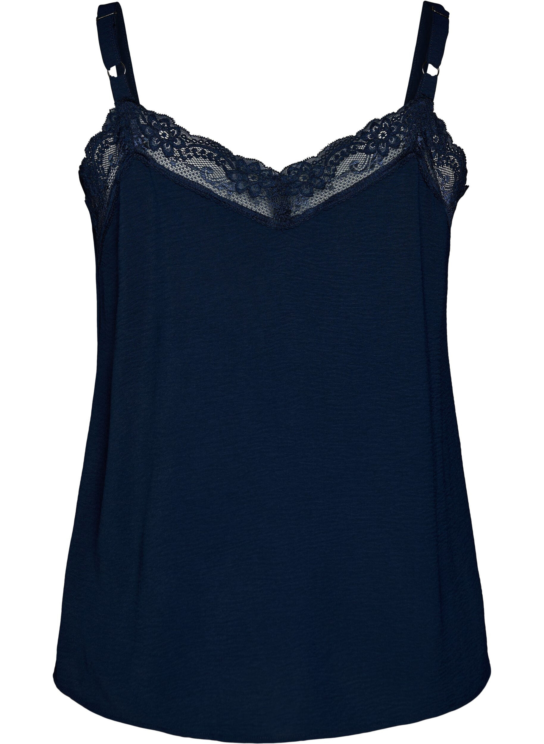 Zizzi Cami-Top mit V-Ausschnitt und Spitzen, Blau, Packshot image number 1