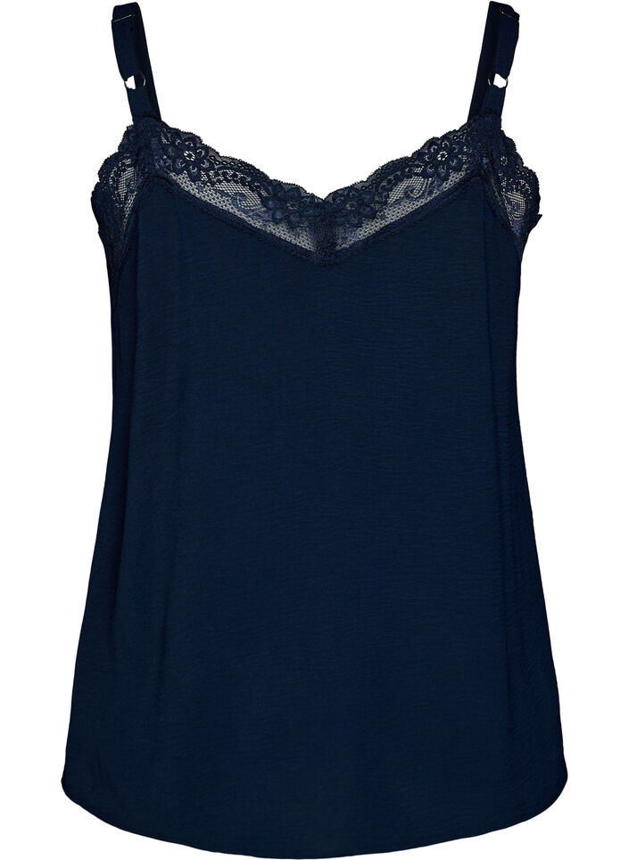 Cami-Top mit V-Ausschnitt und Spitzen, Blau, Packshot image number 1