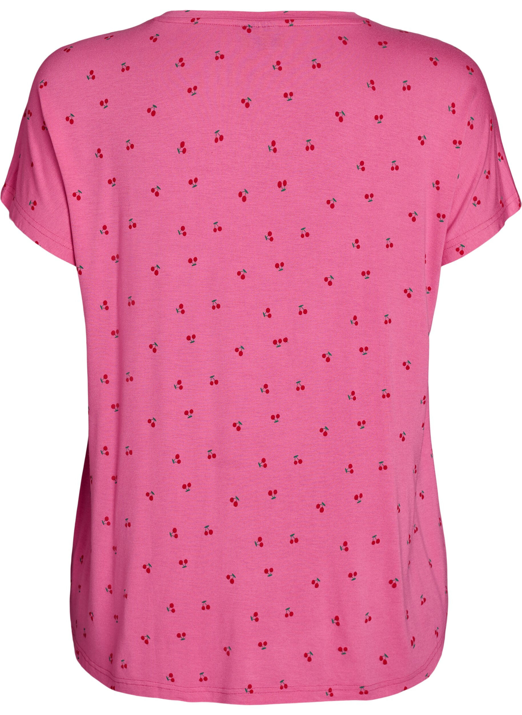 Zizzi Pyjama-T-Shirt aus Viskose mit Allover-Print, Pink, Packshot image number 1