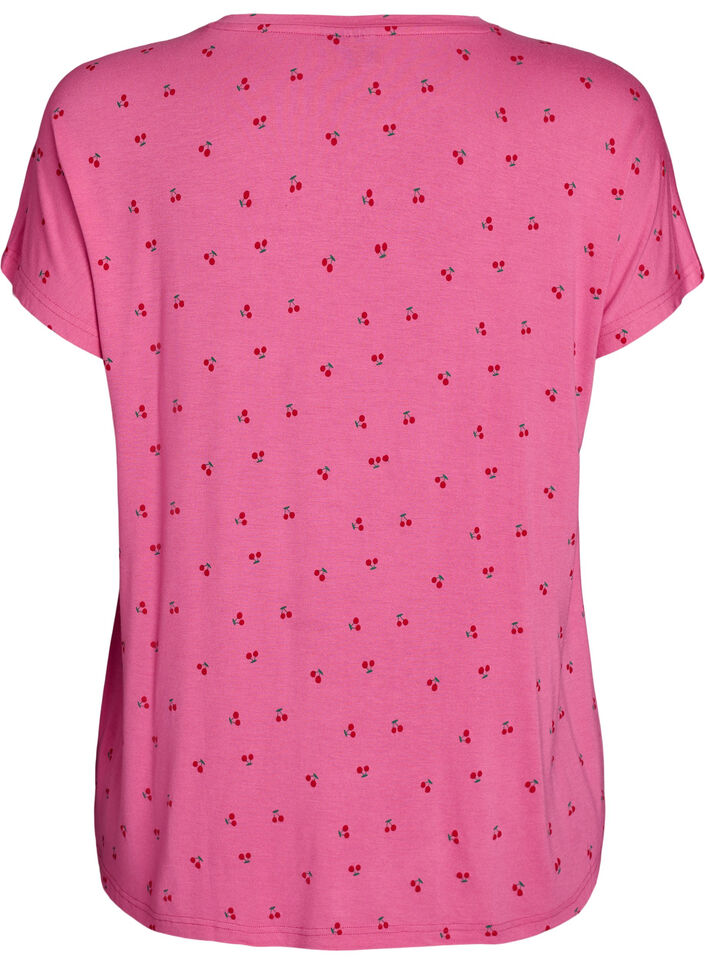 Pyjama-T-Shirt aus Viskose mit Allover-Print, Pink, Packshot image number 1