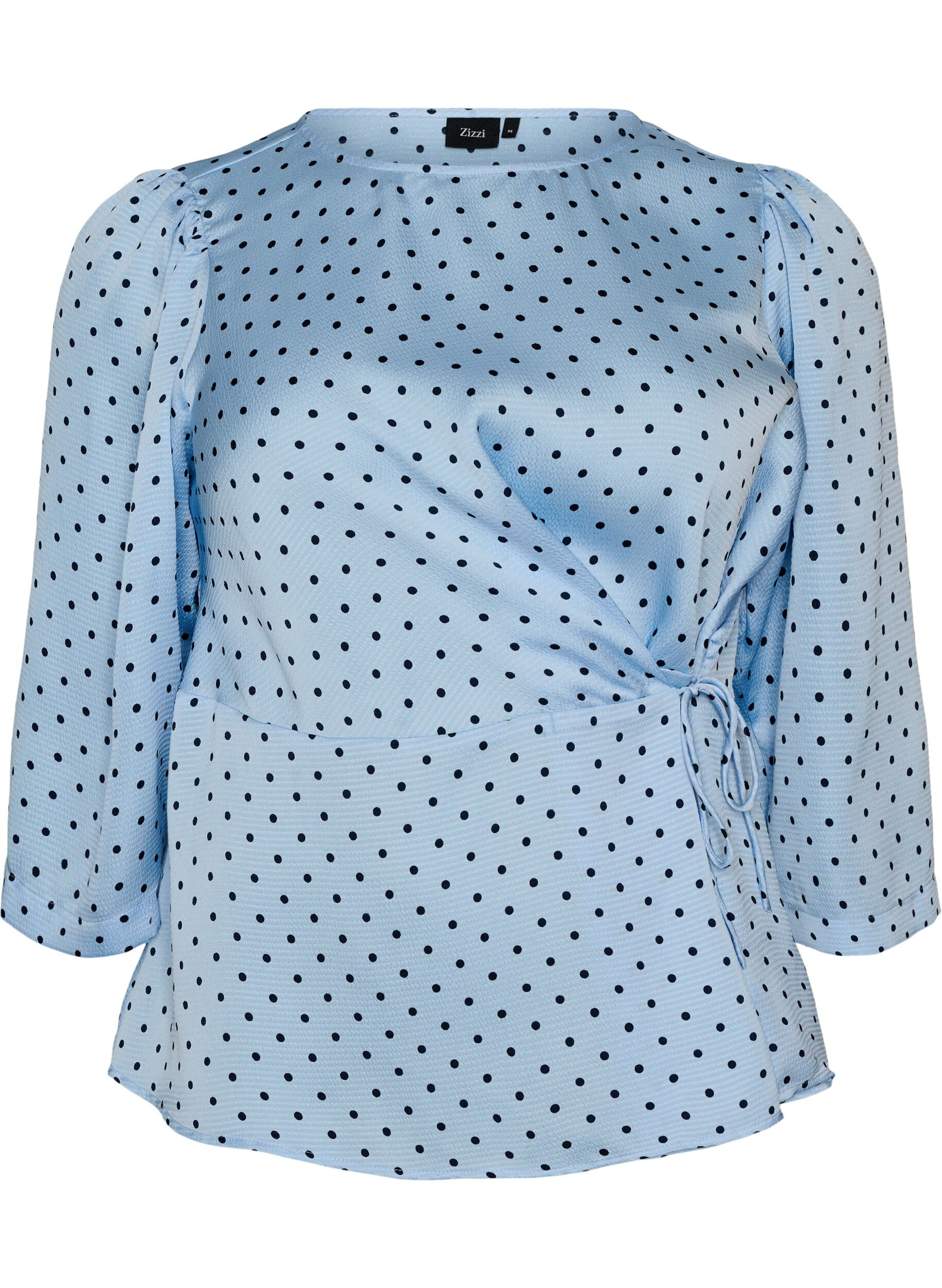 Zizzi Gepunktete Bluse mit Bindeband und 3/4-&Auml;rmeln, Blau, Packshot image number 0