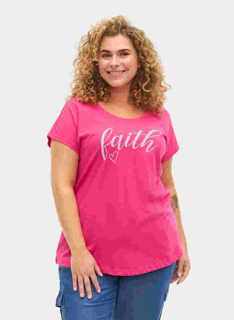 Lockeres kurzärmeliges Baumwoll-T-Shirt, Beetroot Pur Faith, Model image number 0