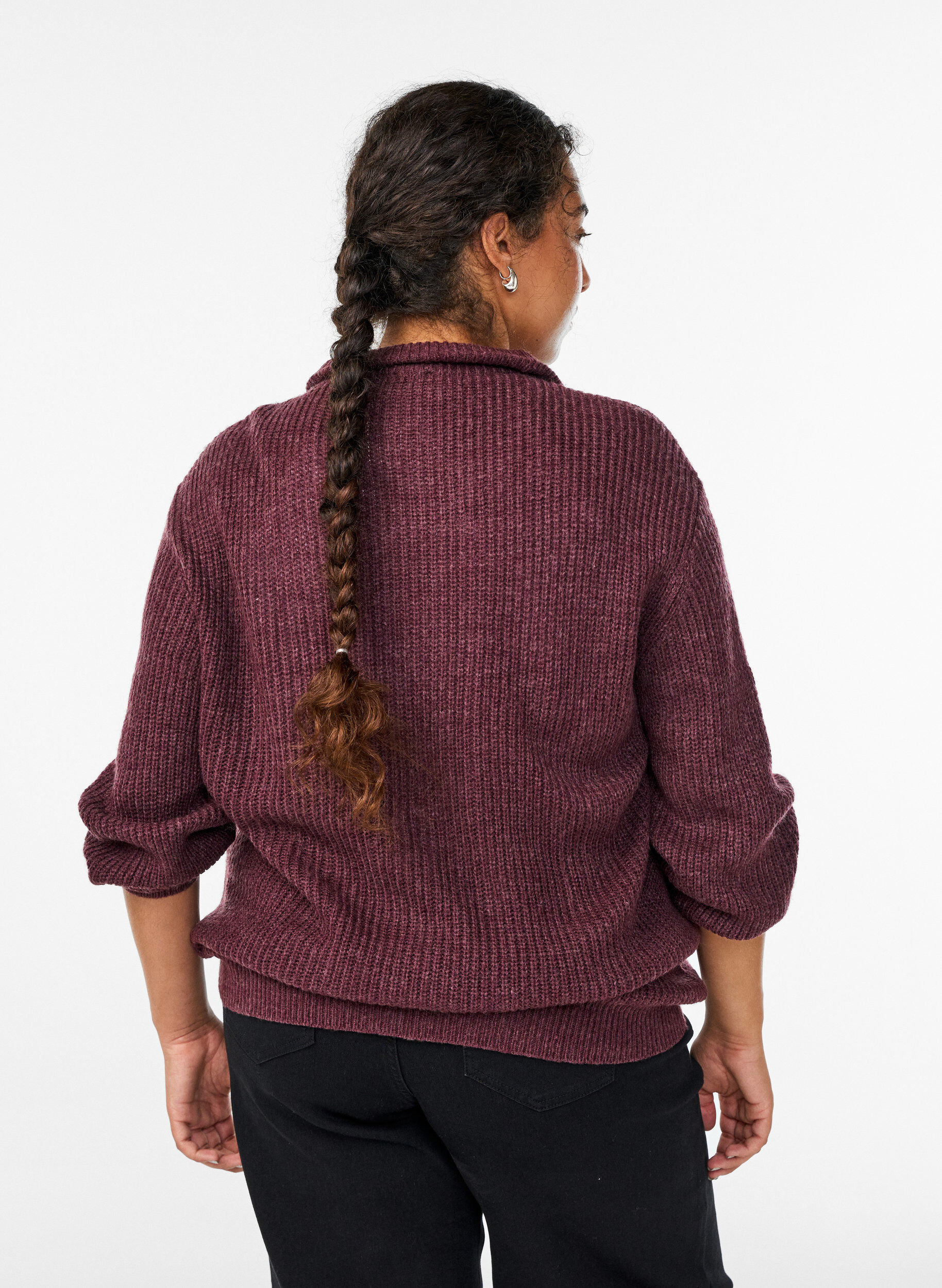 ZizziStrickpullover mit hohem Kragen und Rei&szlig;verschluss, Rot, Model image number 2