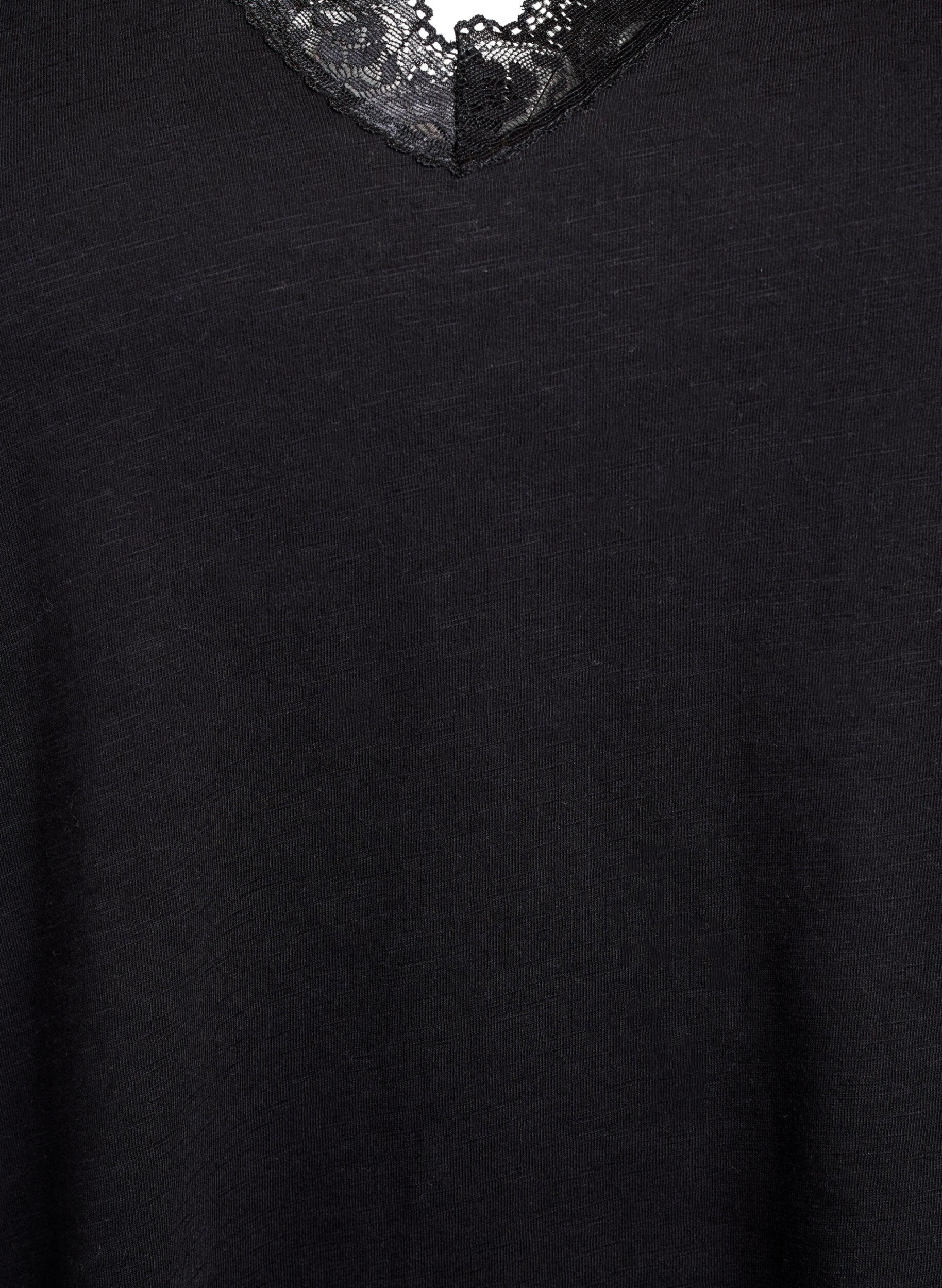 Zizzi T-Shirt mit Spitzenkante, Schwarz, Packshot image number 2