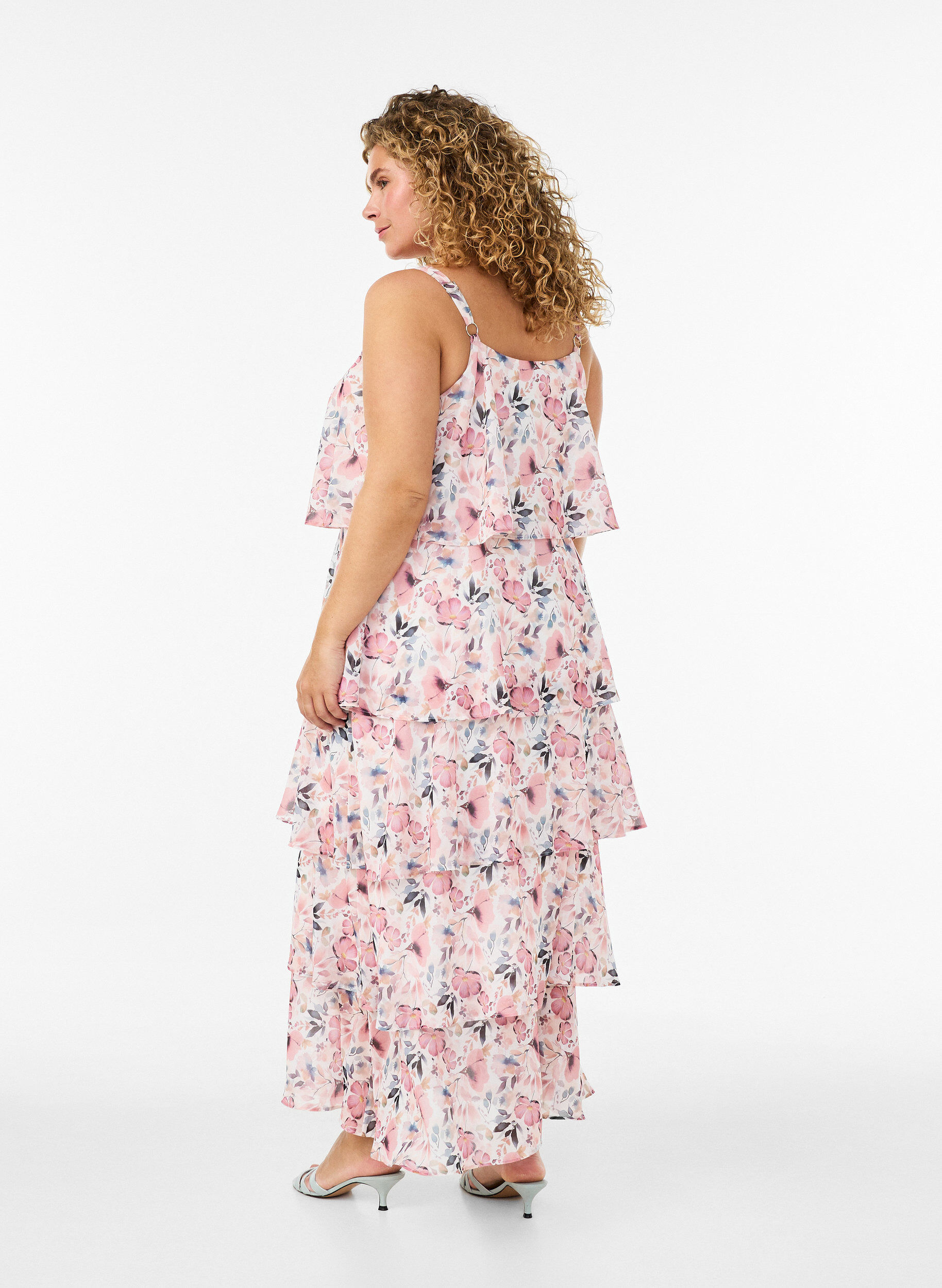 ZizziMaxikleid mit R&uuml;schen-Volants und abnehmbarem Cape, Wei&szlig;, Model image number 4
