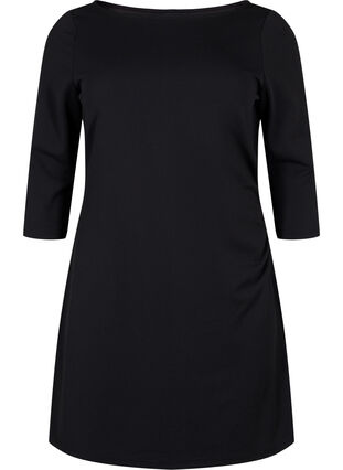 Kleid mit Drapierung und 3/4-Ärmeln, Black, Packshot image number 0