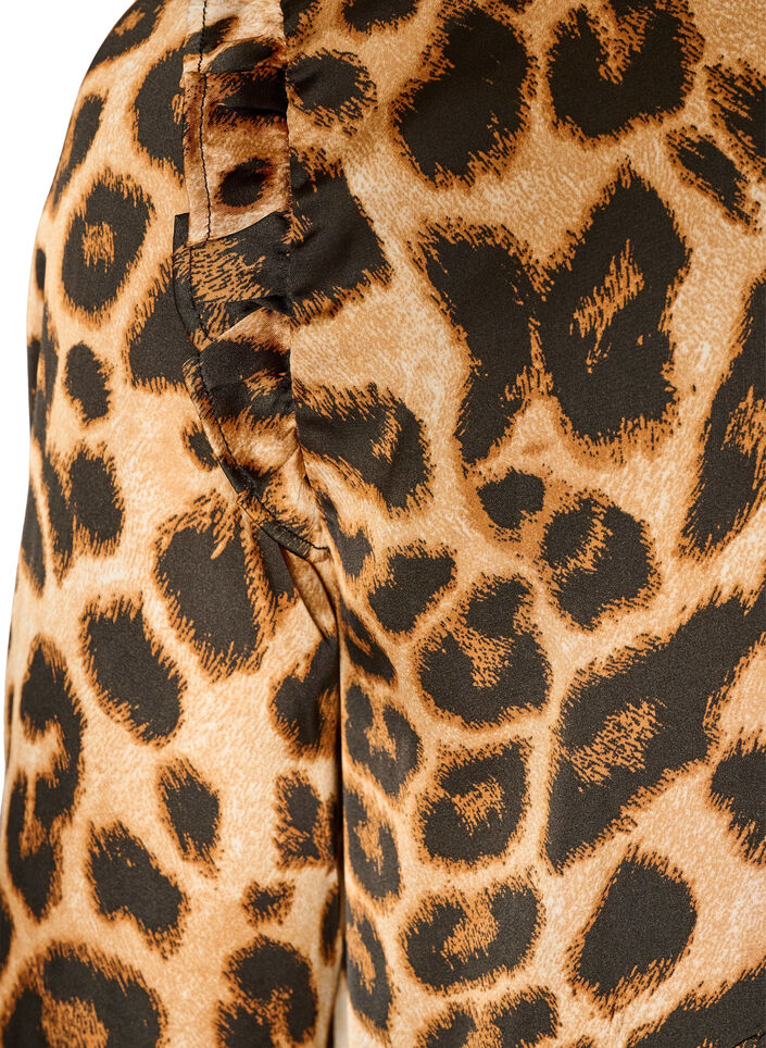 Kleid mit Leopardenmuster und R&uuml;schendetails, Braun, Packshot image number 3