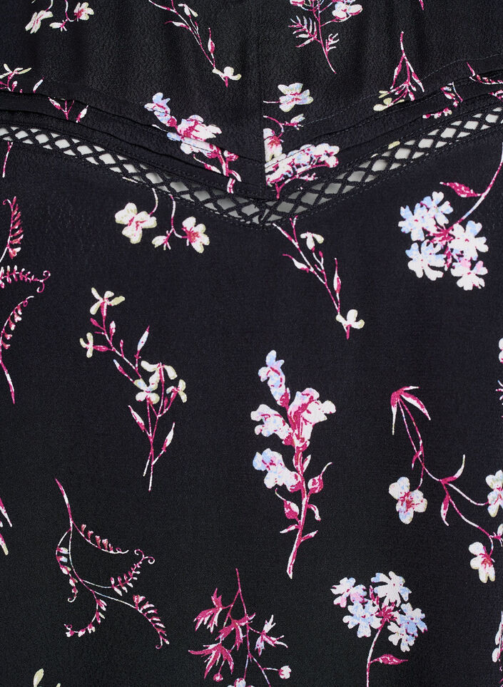 Gebl&uuml;mte Bluse mit kurzen &Auml;rmeln, Schwarz, Packshot image number 2