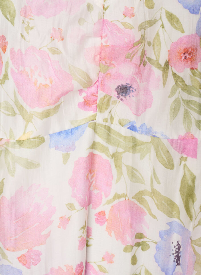 Gebl&uuml;mtes Empire-Kleid mit weitem V-Ausschnitt, Wei&szlig;, Packshot