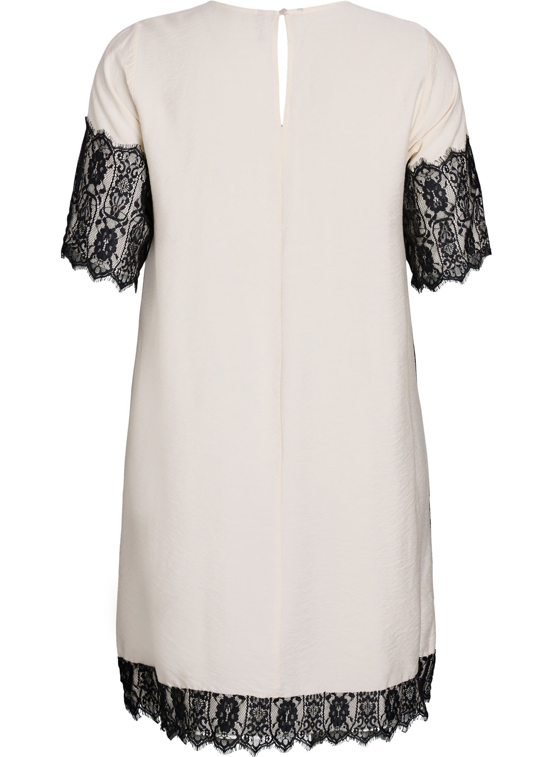 ZizziKurzes Kleid mit kontrastfarbenen Spitzeneins&auml;tzen, Beige, Packshot image number 1