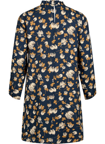 FLASH – Langärmeliges Kleid mit Blumendruck, Navy Brown Flower, Packshot image number 1