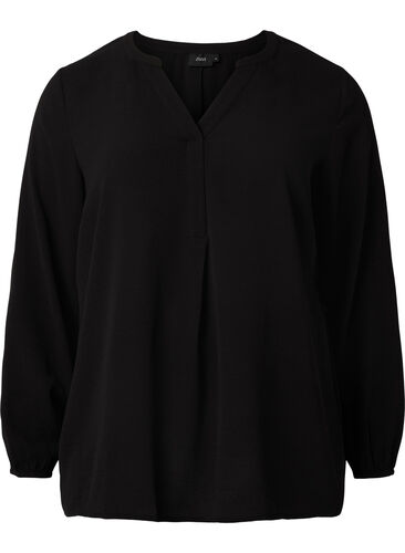 Unifarbene Bluse mit V-Ausschnitt, Black, Packshot image number 0