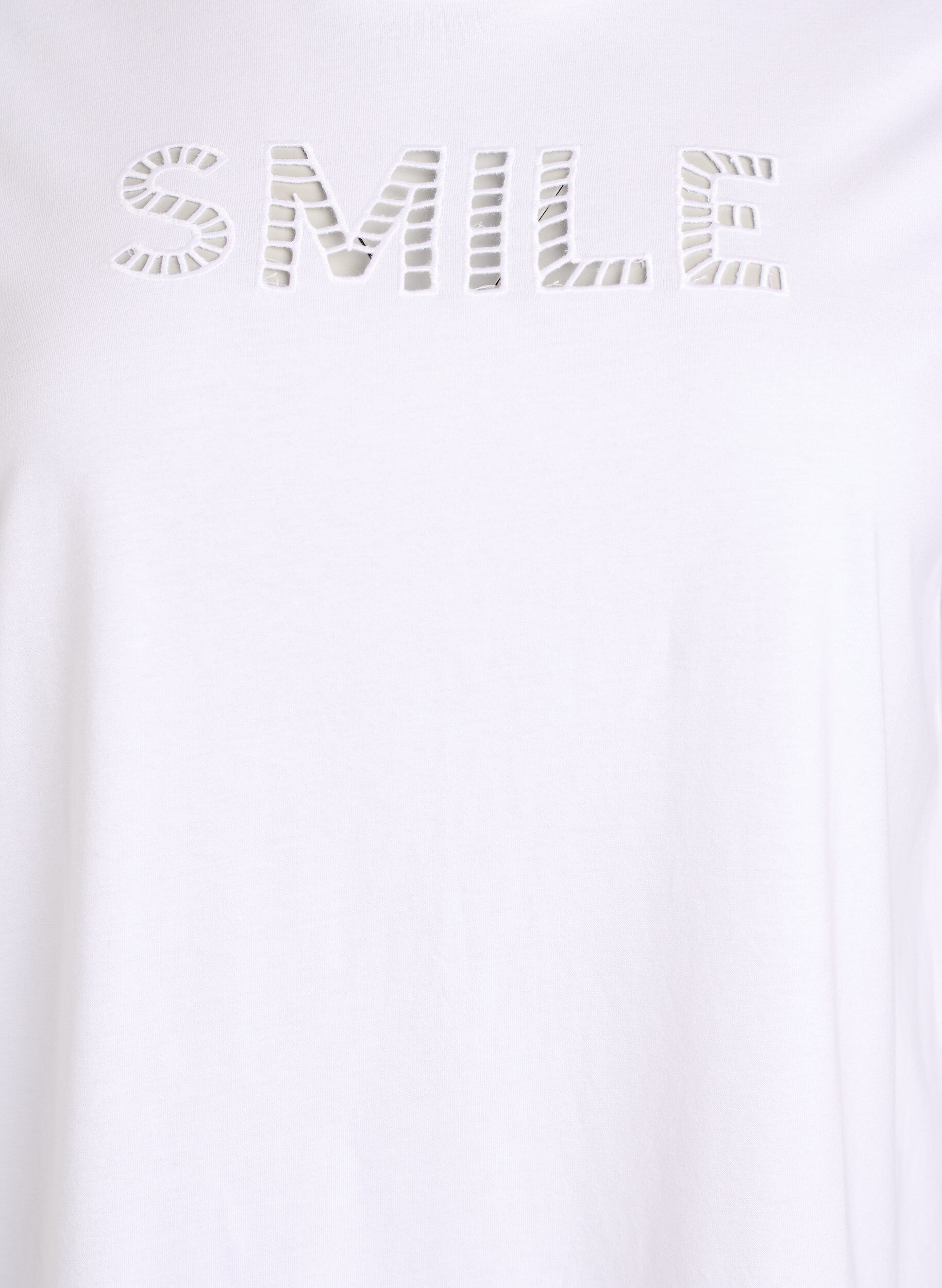 Zizzi T-shirt aus Baumwolle mit aufgesticktem Text, Wei&szlig;, Packshot image number 2