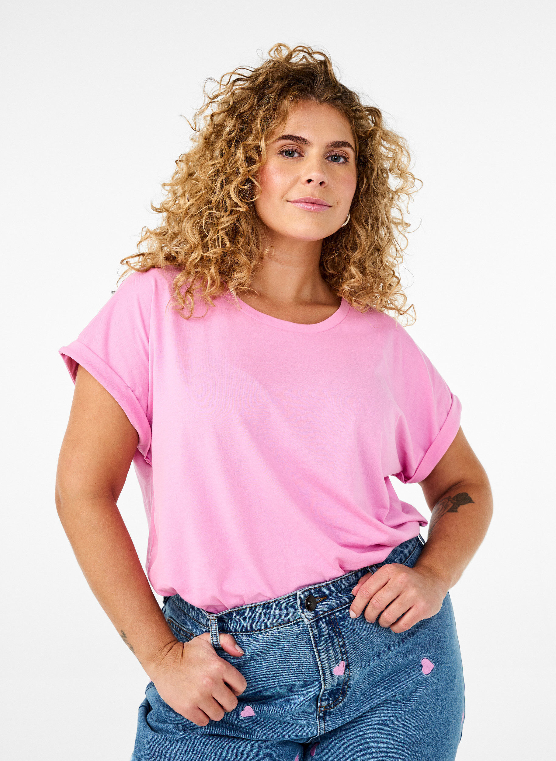 Zizzi 2er-Pack kurz&auml;rmlige T-Shirts, Pink, Model image number 0