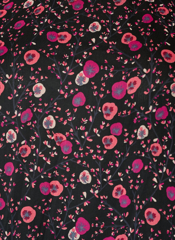 Gebl&uuml;mte Bluse aus Chiffon mit transparenten &Auml;rmeln, Schwarz, Packshot image number 2