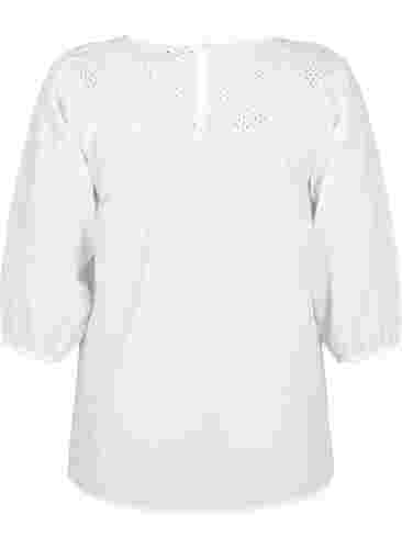Bluse mit Anglais-Stickerei und 3/4-Ärmeln, Bright White, Packshot image number 1