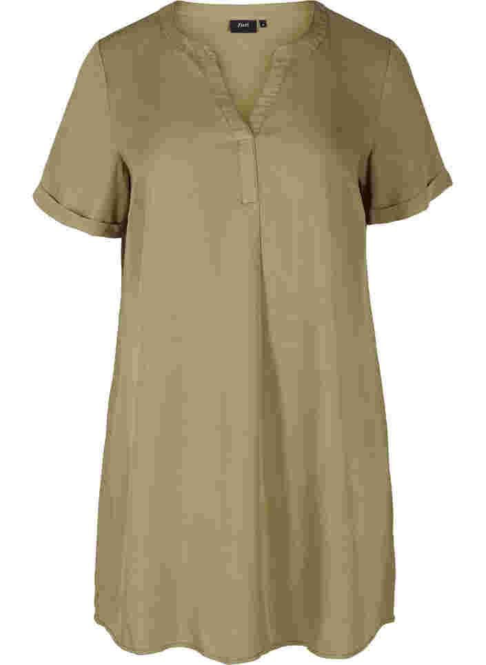 Kurzarm Kleid mit V-Ausschnitt, Dusky Green, Packshot image number 0