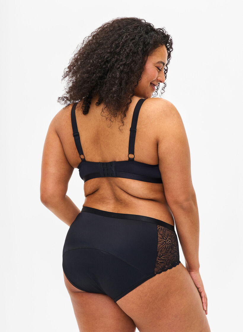 Periodenunterhose mit Spitze und normaler Taille, Black, Model image number 1