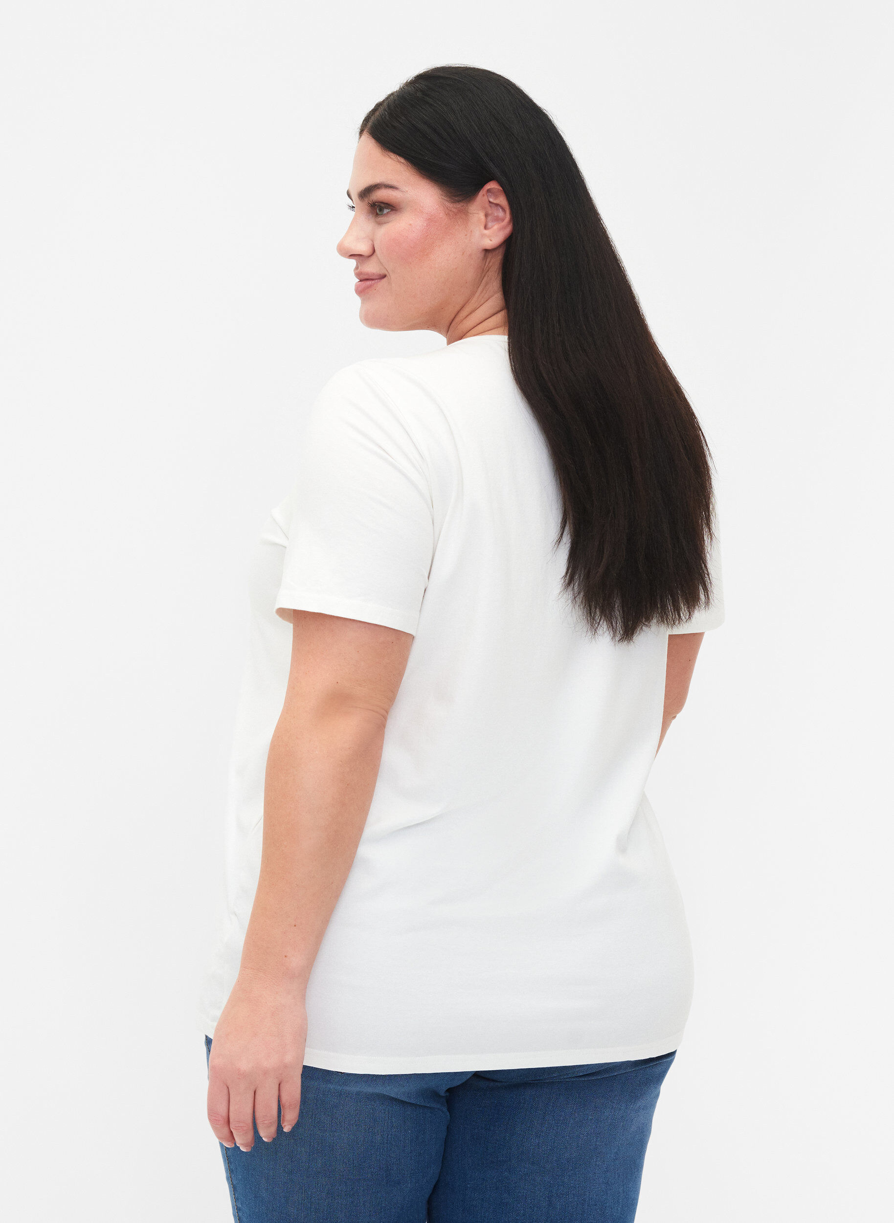 Zizzi T-Shirt mit V-Ausschnitt und Kreuzdetails, Warm Off-white, Model image number 1