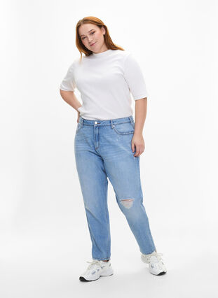 Mille Mom-Fit-Jeans mit Destroyed-Effekt, Light Blue, Model image number 0