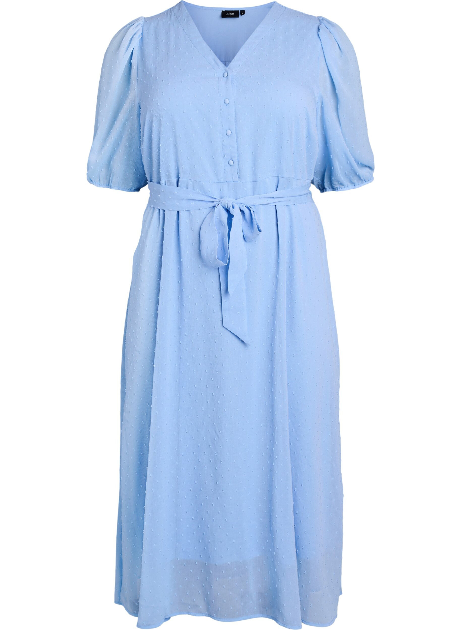 ZizziMidi-Kleid mit V-Ausschnitt und Bindeband, Blau, Packshot image number 0