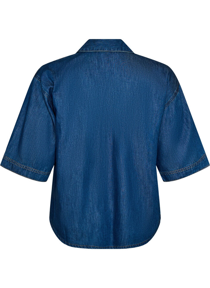 Jeansbluse mit Brusttasche und ellenbogenlangen &Auml;rmeln, Blau, Packshot image number 1