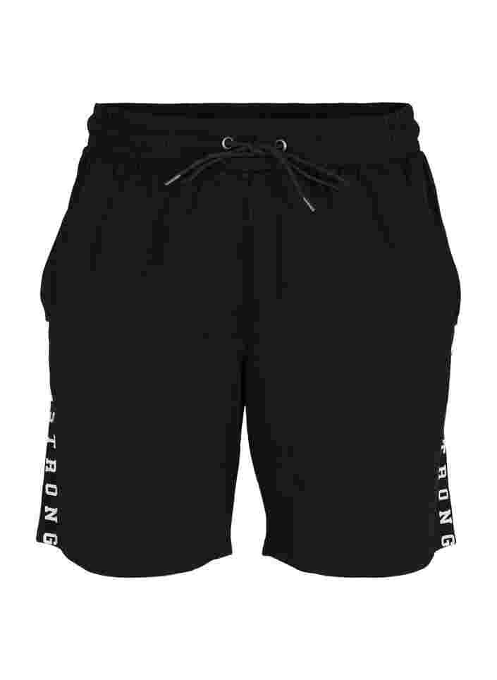 Lockere Shorts mit Textprint, Black, Packshot image number 0