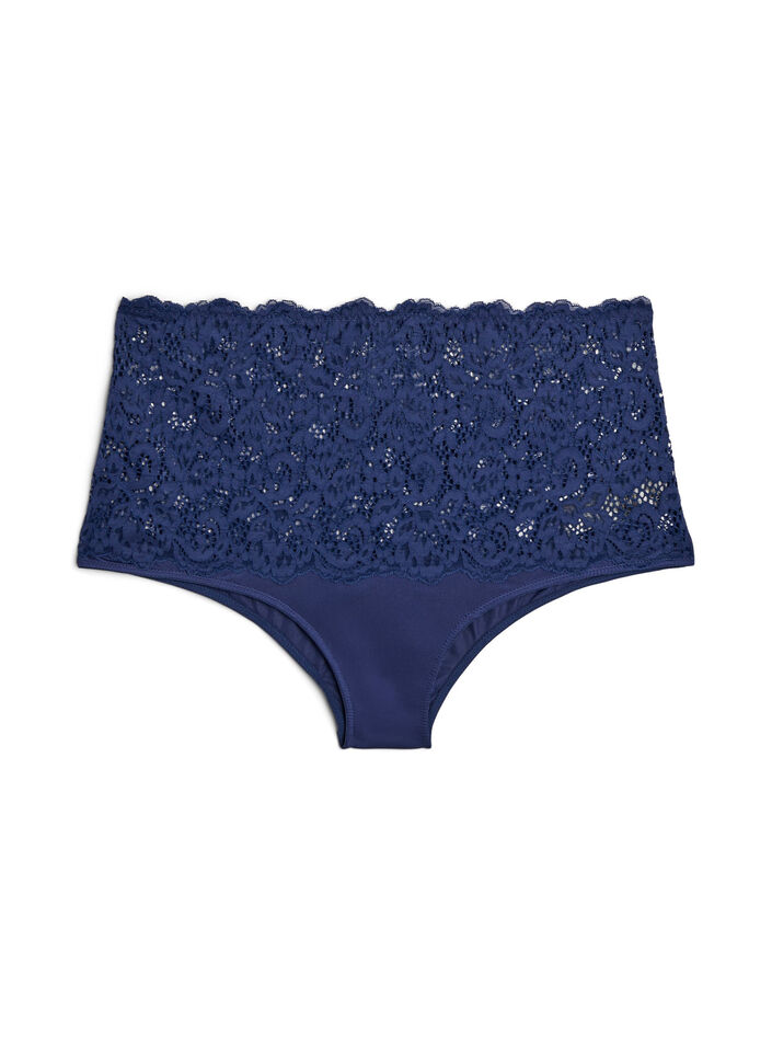 Hipster-Panty mit hoher Taille und Spitze, Medieval Blue, Packshot image number 0