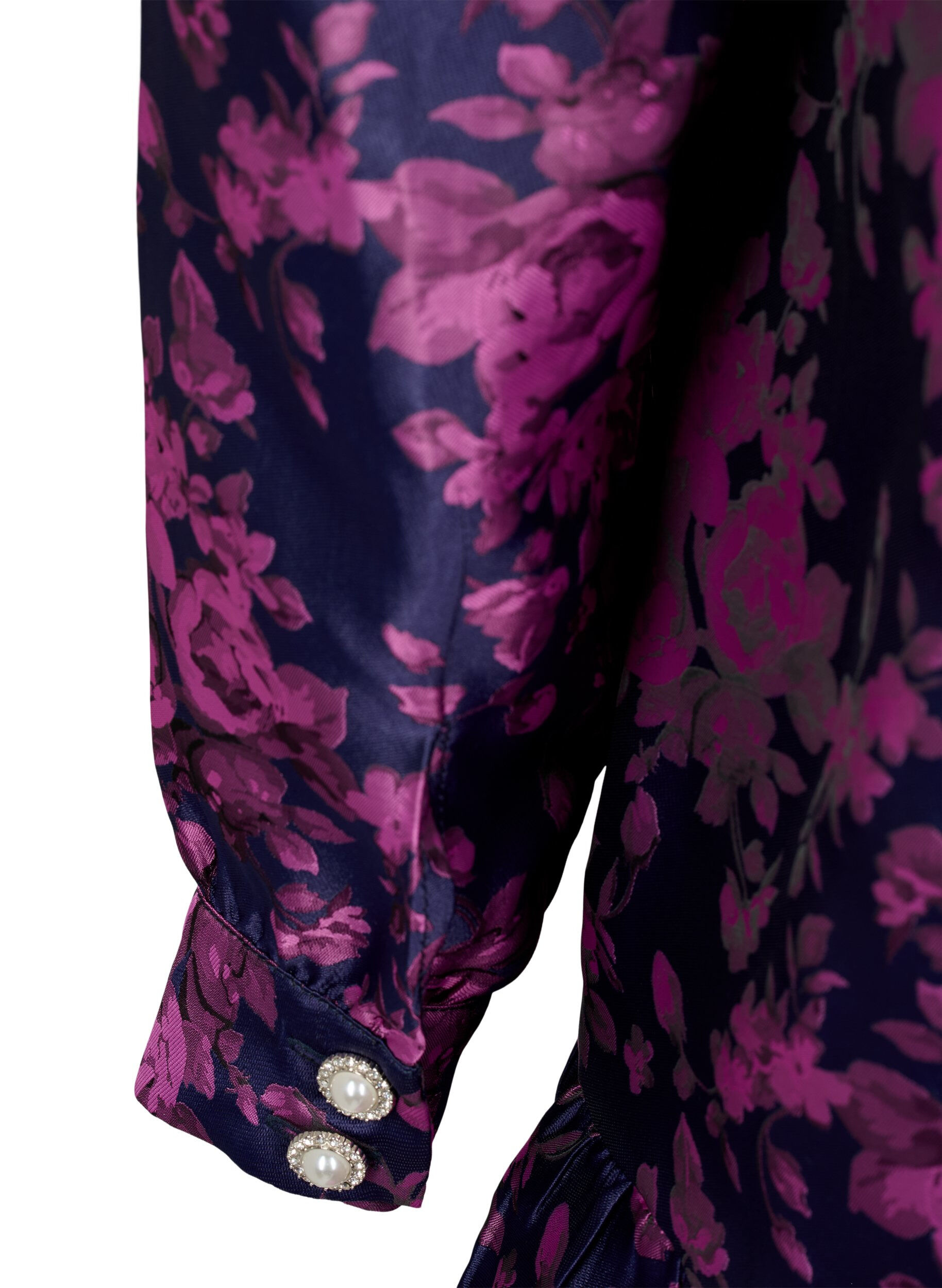 Zizzi Kleid mit R&uuml;schendetail und Perlenkn&ouml;pfen, Dark Blue Pink, Packshot image number 3