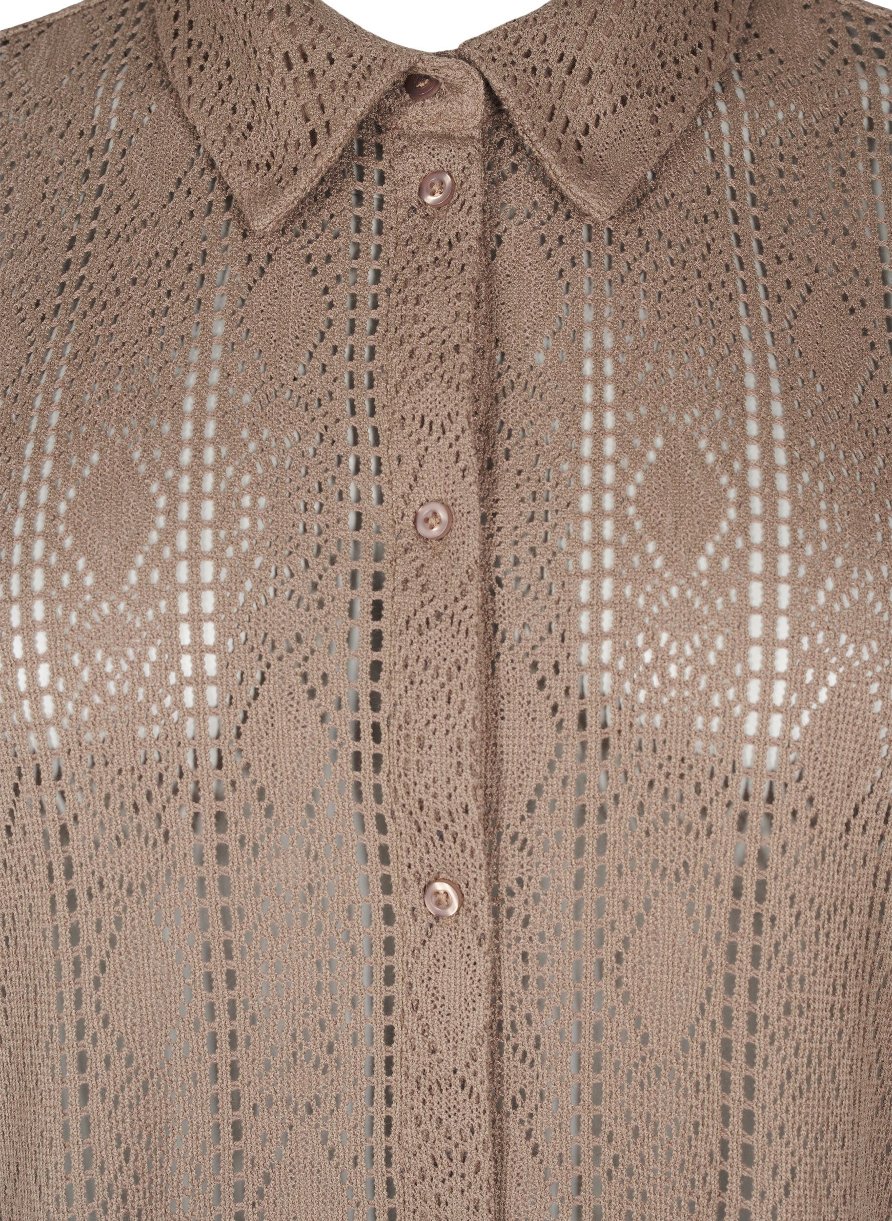 Zizzi Bluse mit kurzen &Auml;rmeln und Lochmuster, Braun, Packshot image number 2