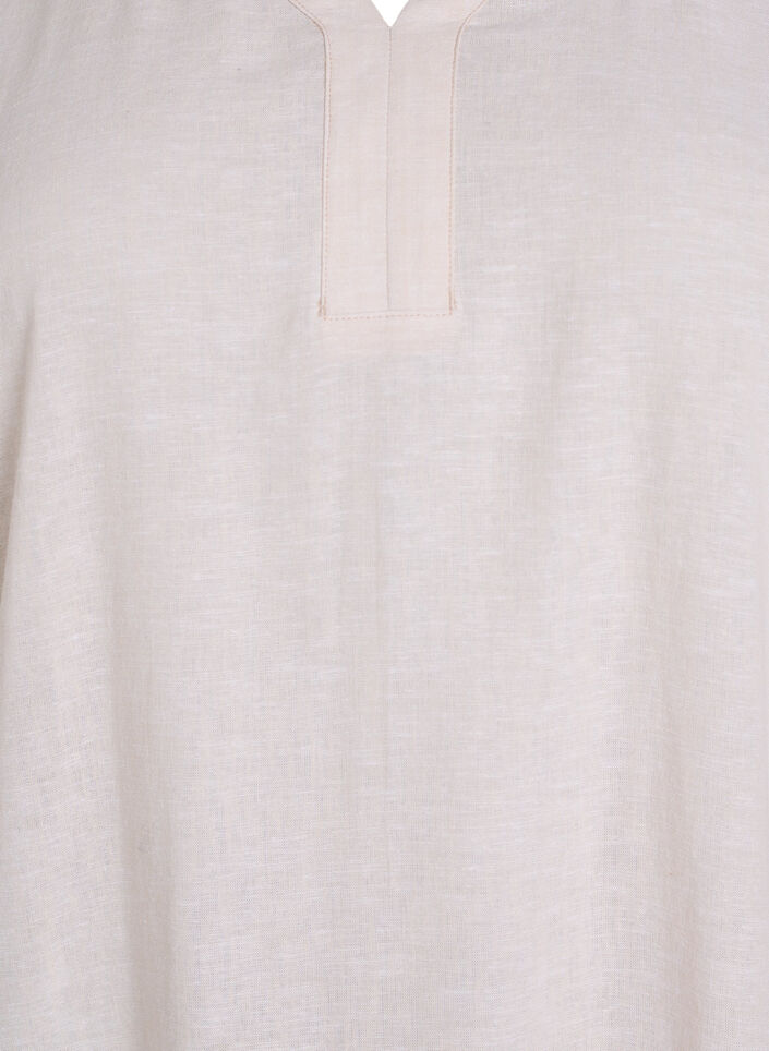 Midikleid aus Leinen und Viskose mit kurzen Ärmeln, Beige, Packshot image number 2