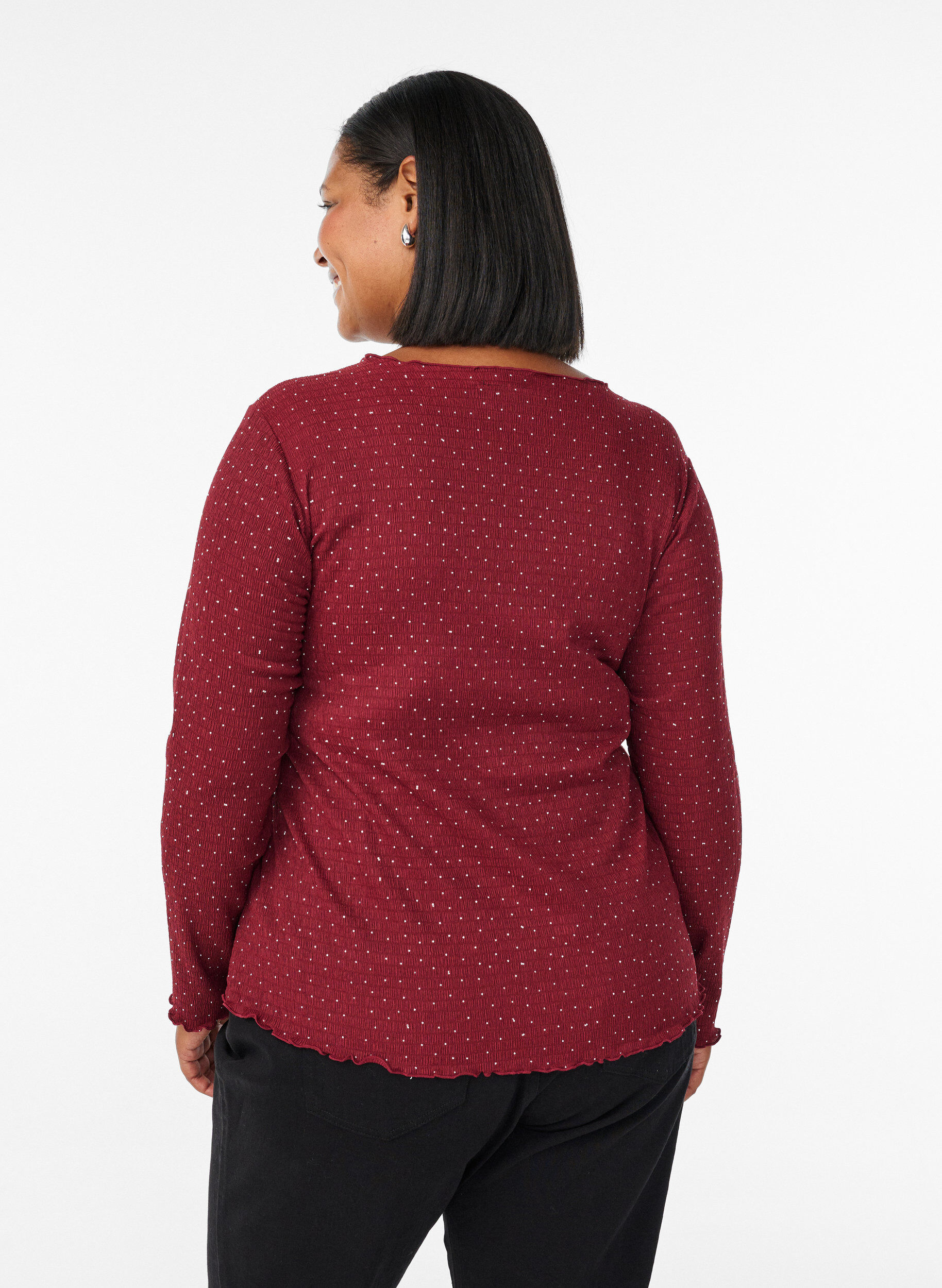 Zizzi Lang&auml;rmelige Bluse mit Strasssteinen, Dunkles Bordeaux, Model image number 2