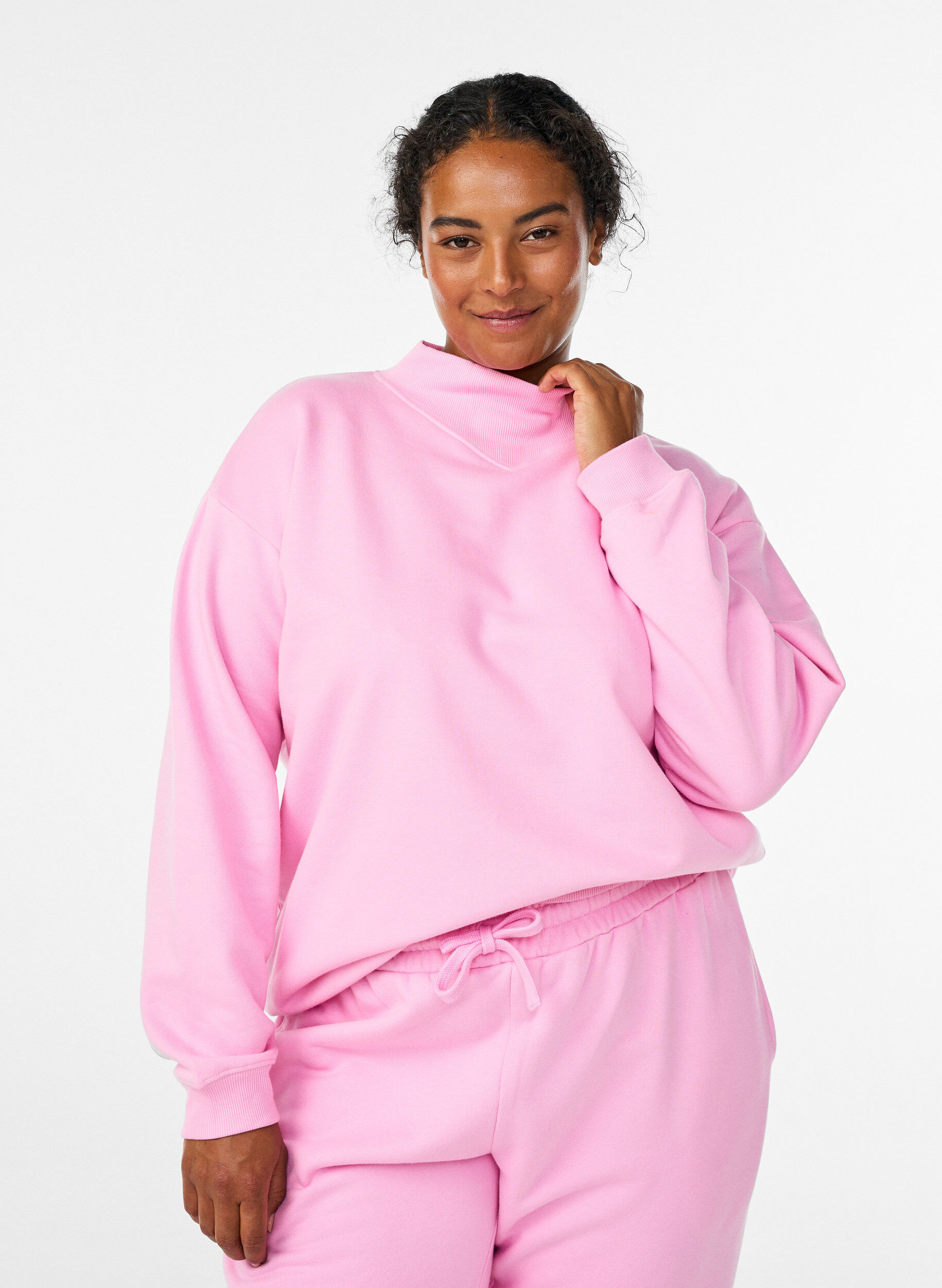 Zizzi Sweatshirt mit hohem Kragen und langen &Auml;rmeln, Pink, Model image number 0