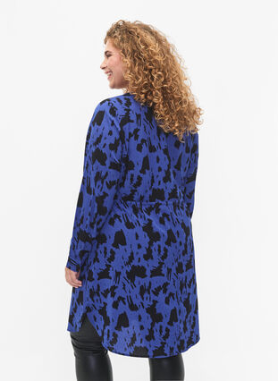 Bedrucktes Kleid mit Tunnelzug in der Taille, Black Blue AOP, Model image number 1