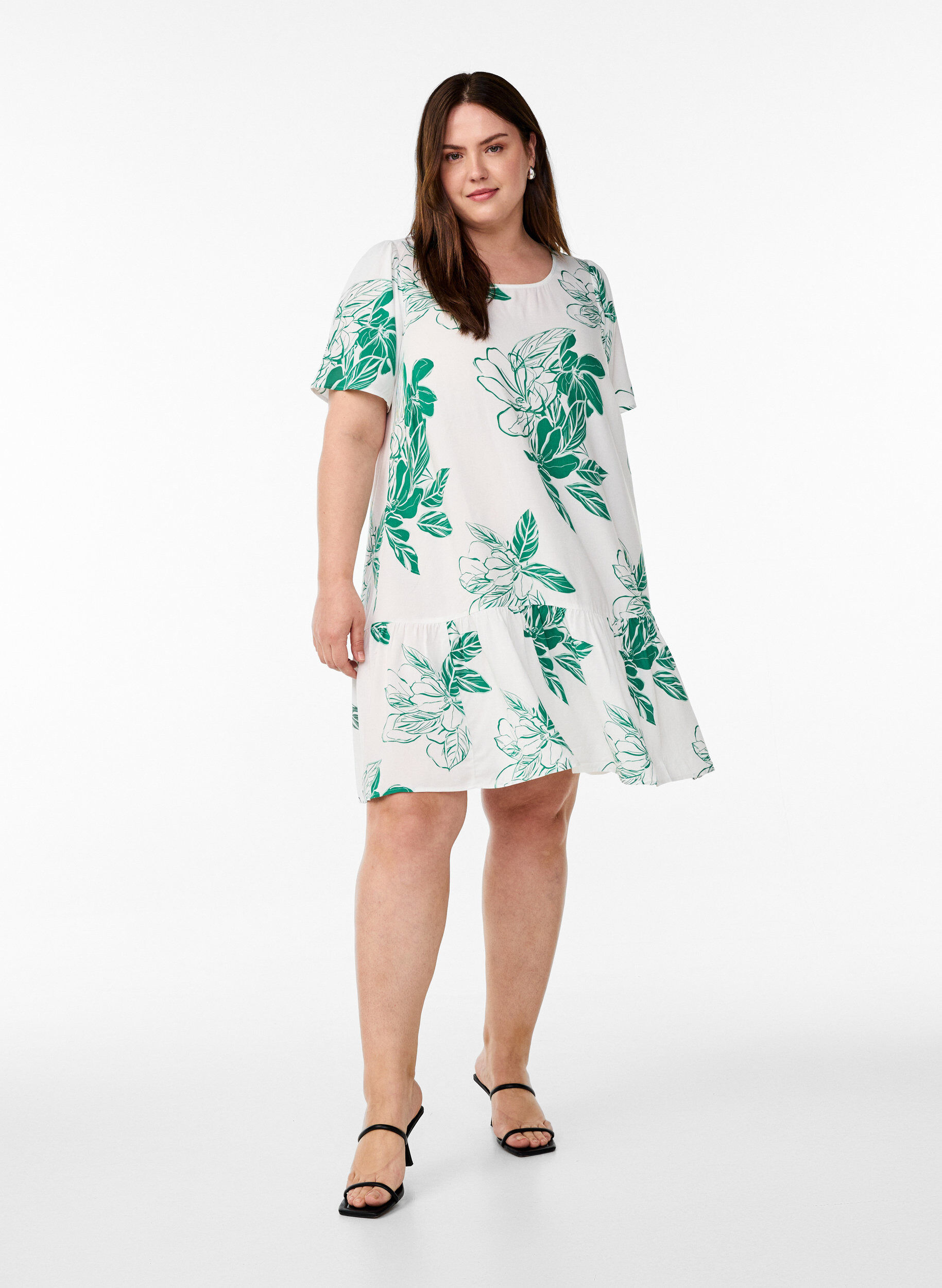 Zizzi Kleid aus Viskose mit Schnittlinie, Gr&uuml;n, Model image number 1