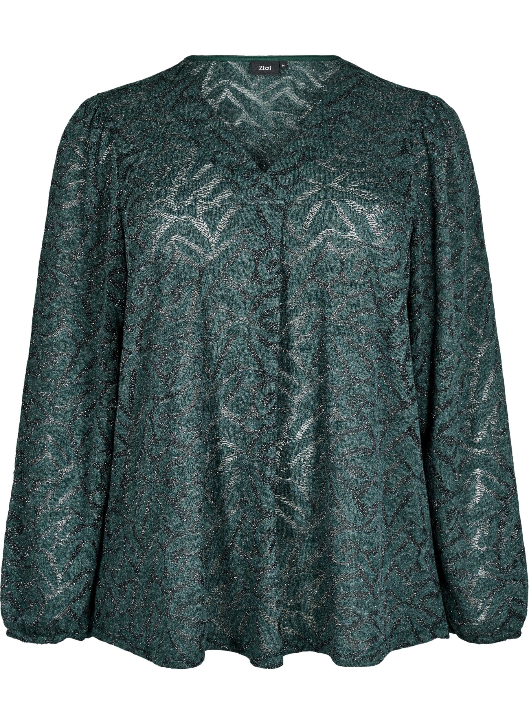 Zizzi Lang&auml;rmlige Bluse mit Glitzer und Muster, Gr&uuml;n, Packshot image number 0