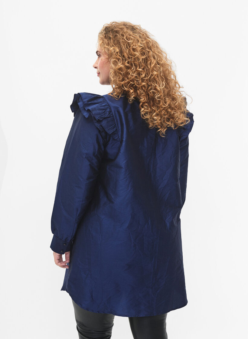 Einfarbiges Hemd mit Rüschendetail, Titan, Model image number 1