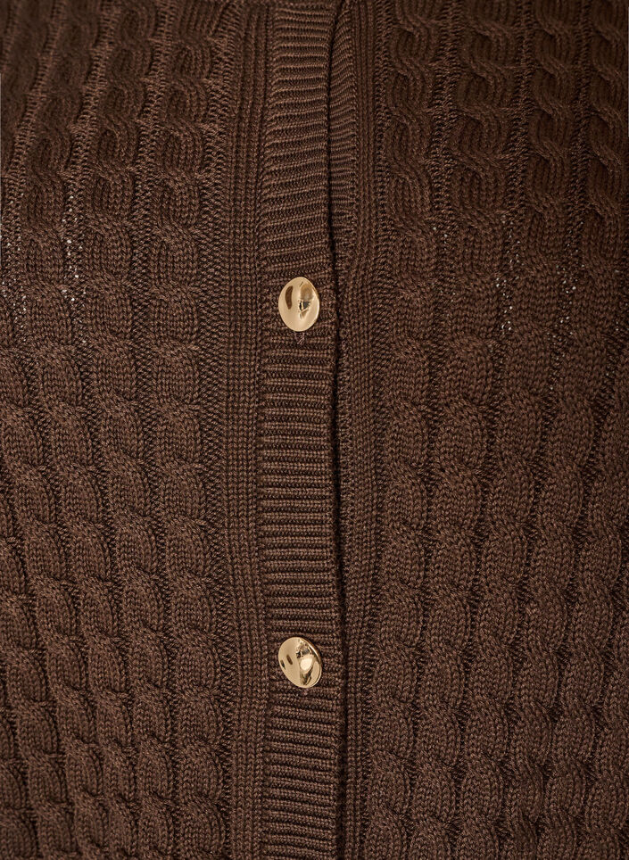 Zopfmuster-Strickjacke mit goldenen Kn&ouml;pfen, Braun, Packshot image number 2