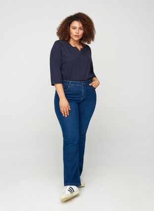 Hochtaillierte Ellen Bootcut Jeans, Dark blue denim, Model image number 3