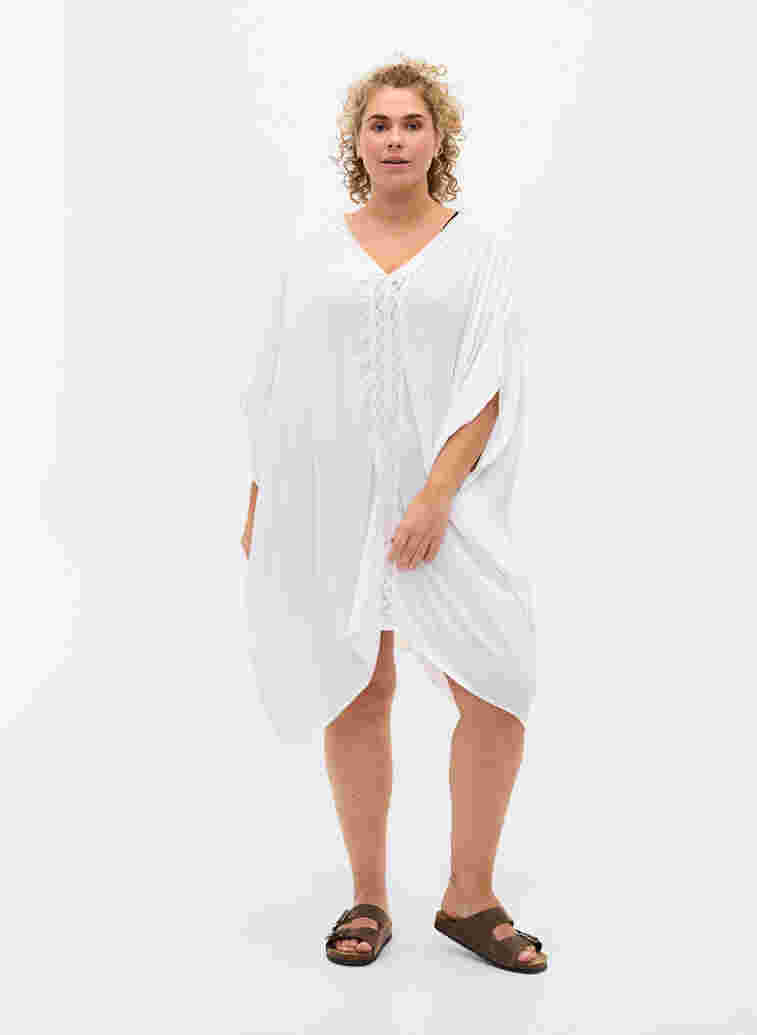 Strandkleid aus Viskose mit Spitzendetails, Bright White, Model image number 2