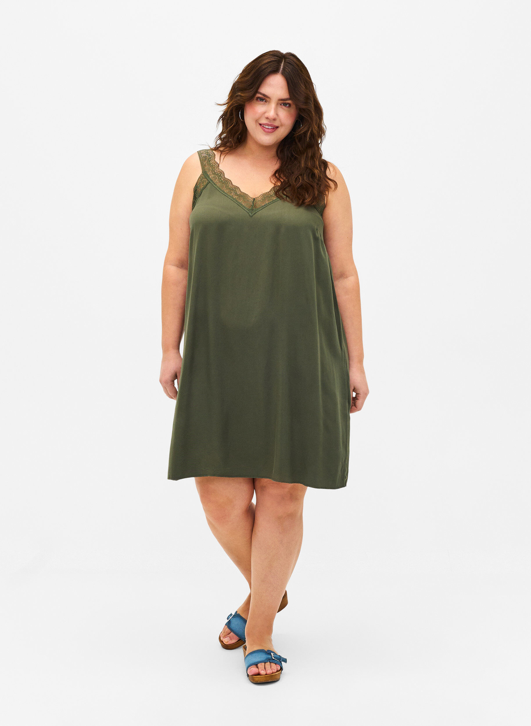 Zizzi Tr&auml;gerkleid aus Viskose mit Spitze, Thyme, Model image number 2