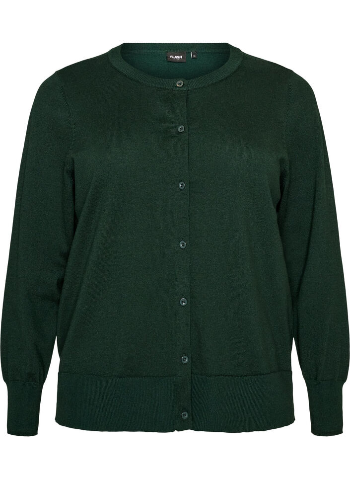 Cardigan aus Feinstrick mit Rundhalsausschnitt, Gr&uuml;n, Packshot image number 0
