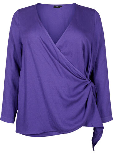 Langärmelige Bluse aus Viskose in Wickeloptik, Prism Violet, Packshot image number 0