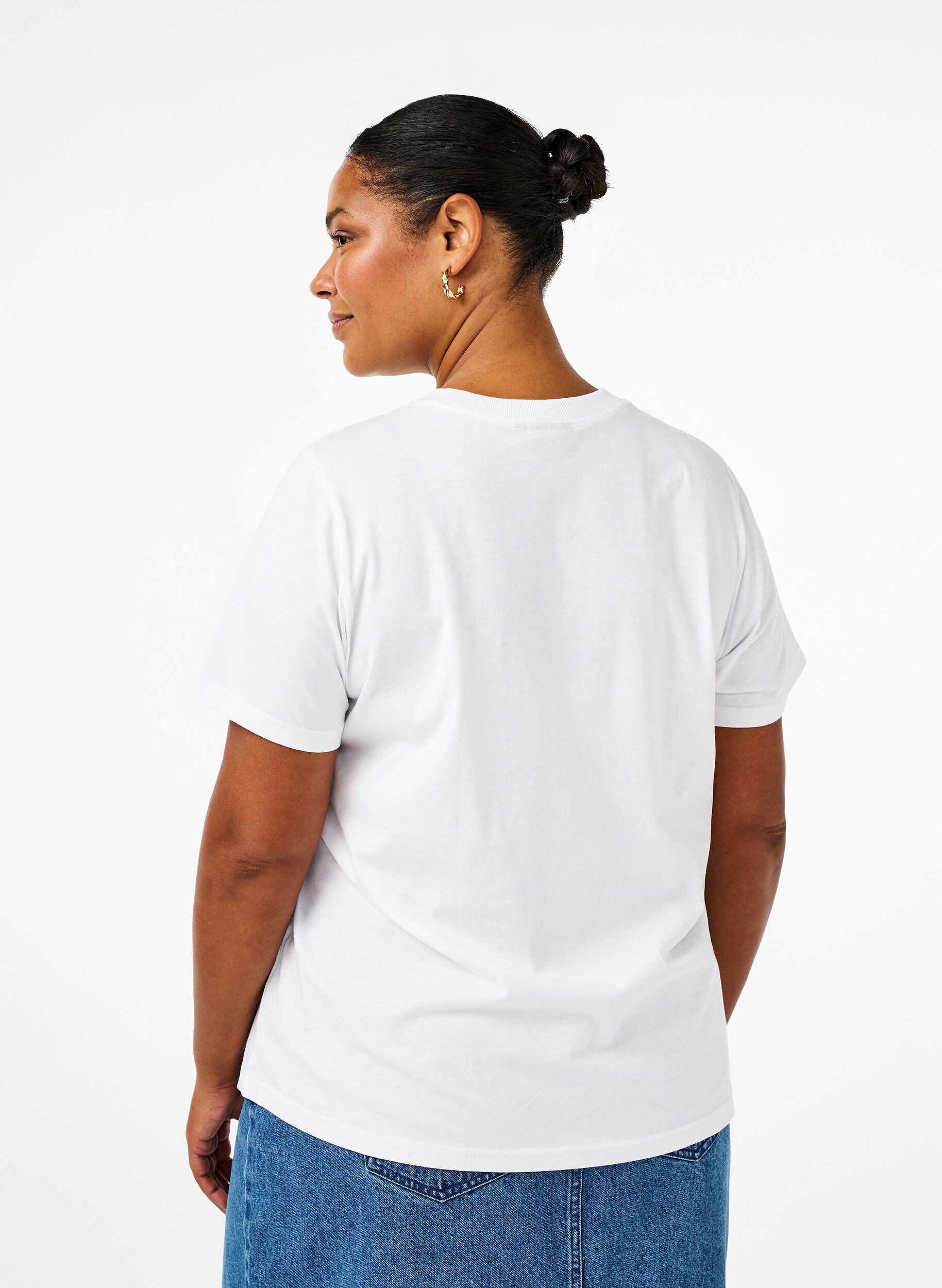 ZizziBasic-T-Shirt aus Baumwolle mit Rundhalsausschnitt, Wei&szlig;, Model image number 2