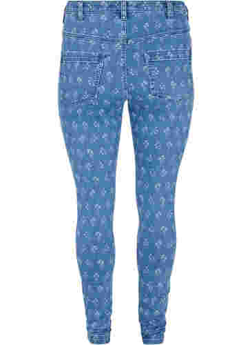 Super Slim Amy Jeans mit Blumendruck, Blue denim, Packshot image number 1